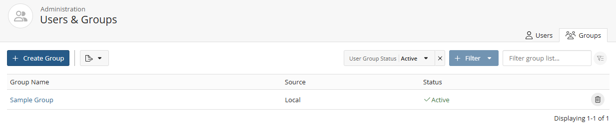 The Groups tab of the Users & Groups page