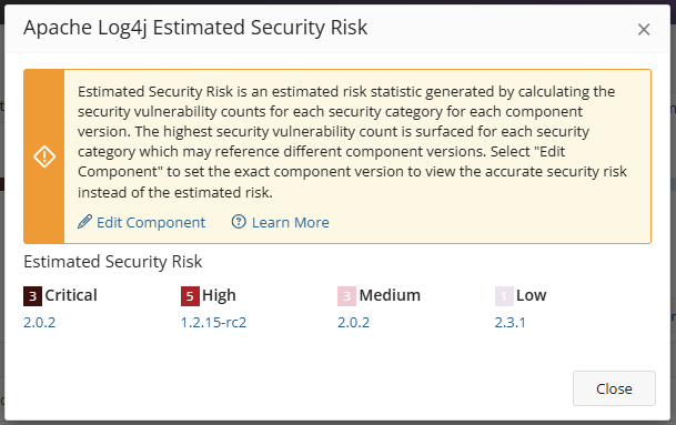 Estimated Security Risk popup